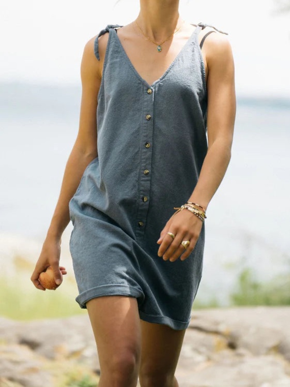 Jackson Rowe Slate Blue Button-Front Sleeveless Romper